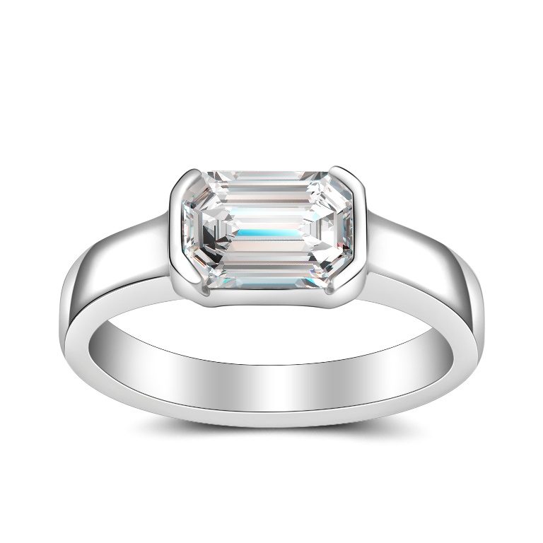 emerald cut bezel set engagement ring