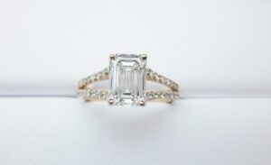 1.40 CT Rose Gold Emerald Cut Split Shank Diamond Engagement Ring