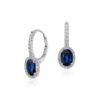 Oval Sapphire and Diamond Halo Leverback Earrings in 18k White Gold