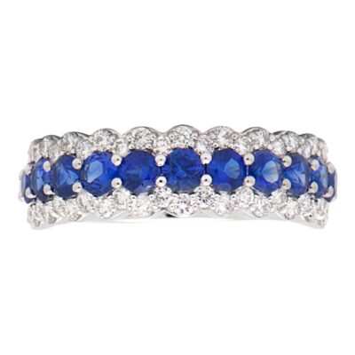 Sapphire and Diamond 3-row anniversary band Ring