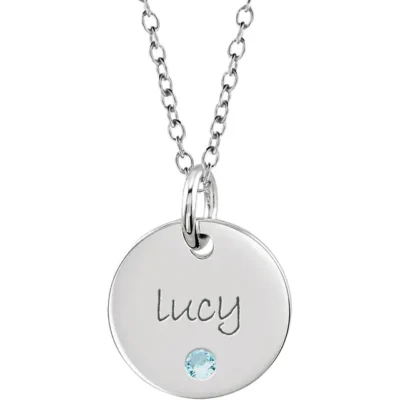 engravable round disc pendant birthstone