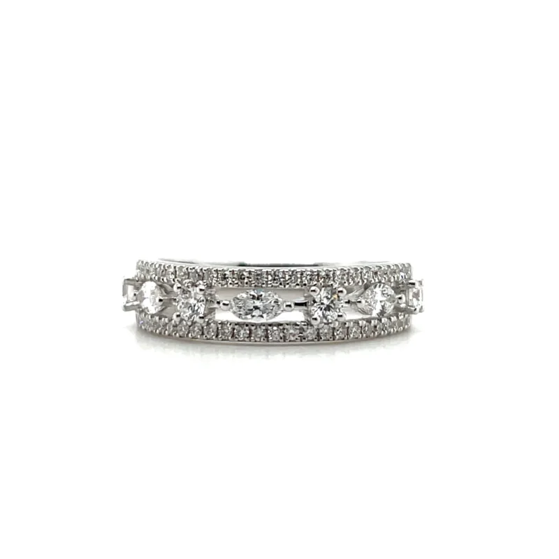 18k wedding band anniversary band 3 rows of diamonds