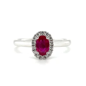 oval ruby halo anniversary ring chicago jewelry