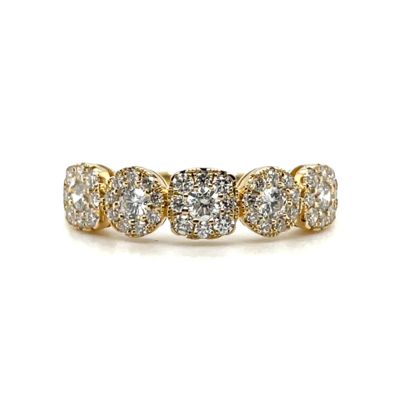 5-Stone Cluster Cushion Round Diamond Wedding Band