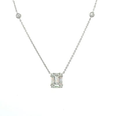 Women's 18K White Gold Emerald Cut Diamond Necklace