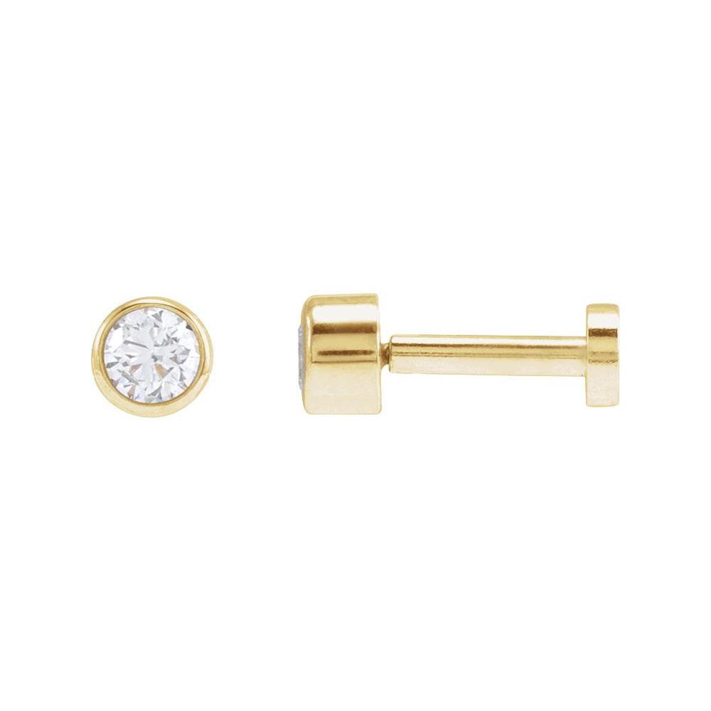 Round Brilliant Natural Diamond Bezel Set Stud Press Fit Back