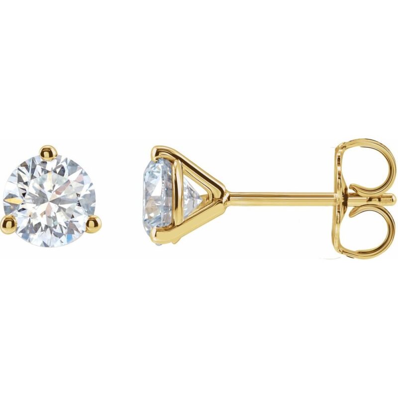 14k Yellow Gold 1 CTW Lab-Grown Diamond 3-Prong Martini Style Stud Earrings