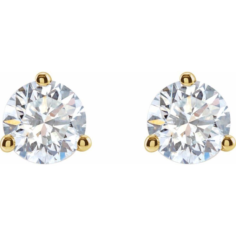 14k Yellow Gold 1 CTW Lab-Grown Diamond 3-Prong Martini Style Stud Earrings