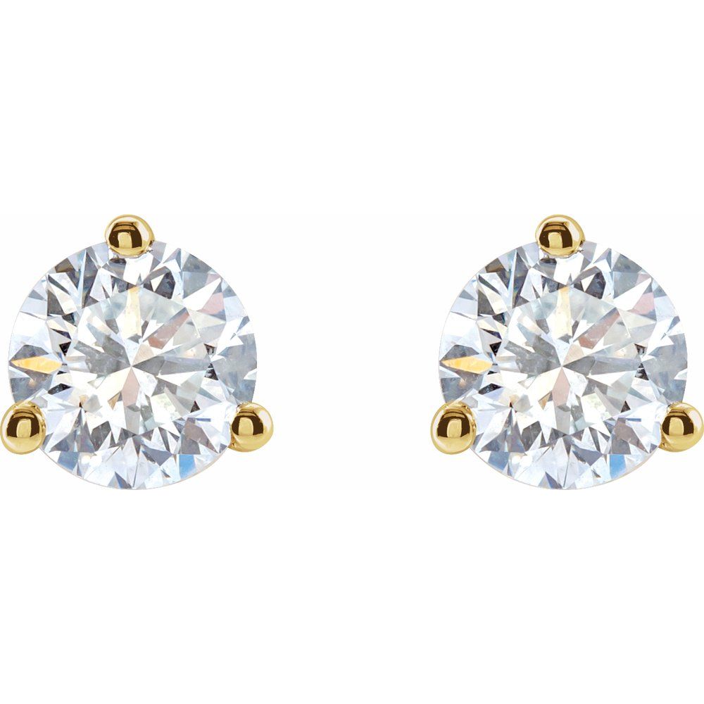 14k Yellow Gold 1 CTW Lab-Grown Diamond 3-Prong Martini Style Stud Earrings