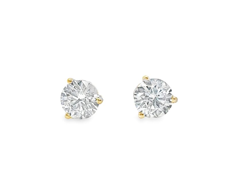 14k Yellow Gold 1.89ctw Lab Grown Diamond Basket Studs Round 3 Prong