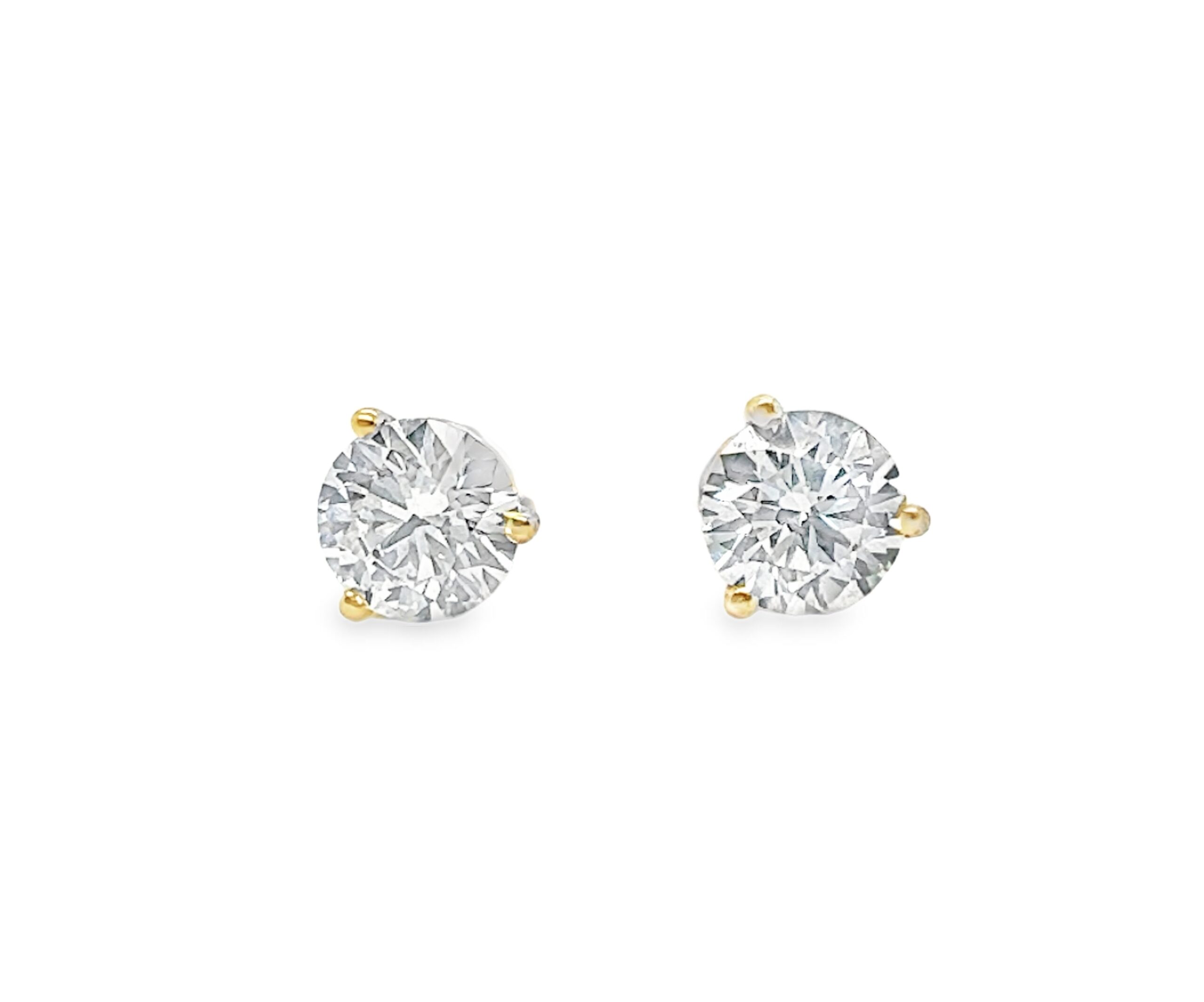 14k Yellow Gold 1.89 CTW Lab Grown Diamond Basket Studs Round 3 Prong