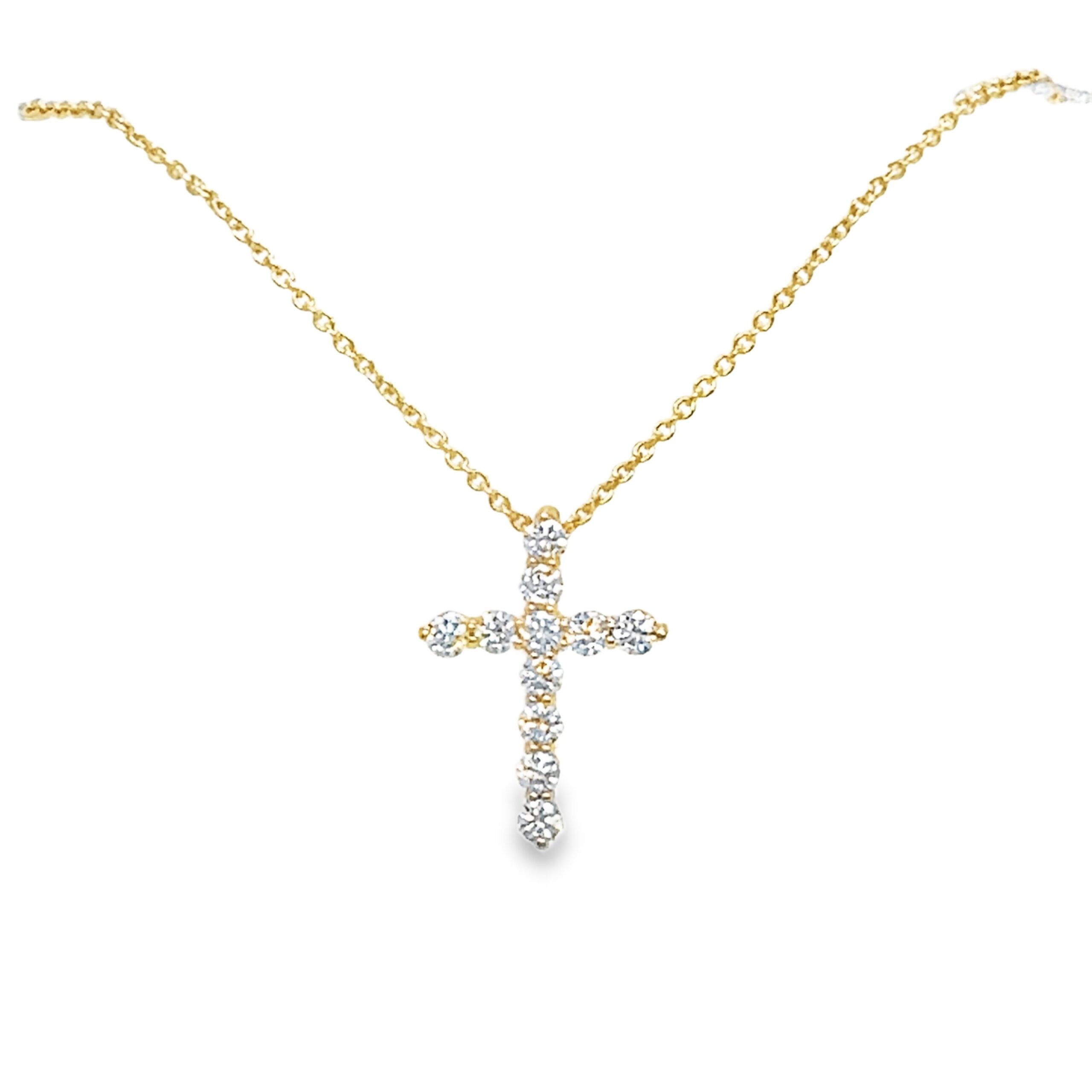 14k Yellow Gold Lab-Grown Diamond Cross Pendant Necklace 1/4ctw
