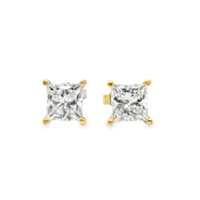 2 CTW Princess Cut Lab Grown Diamond Stud Earrings