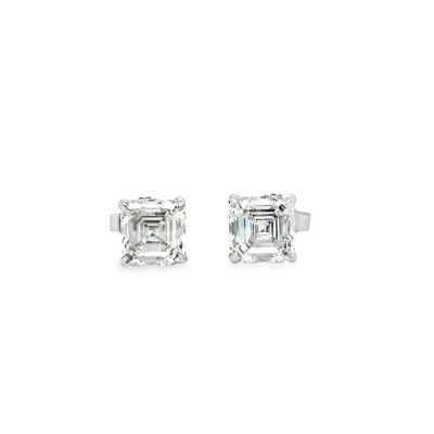 2 CTW Asscher Cut D VS1 IGI Certified Lab Grown Diamond Stud Earrings in 14k White Gold