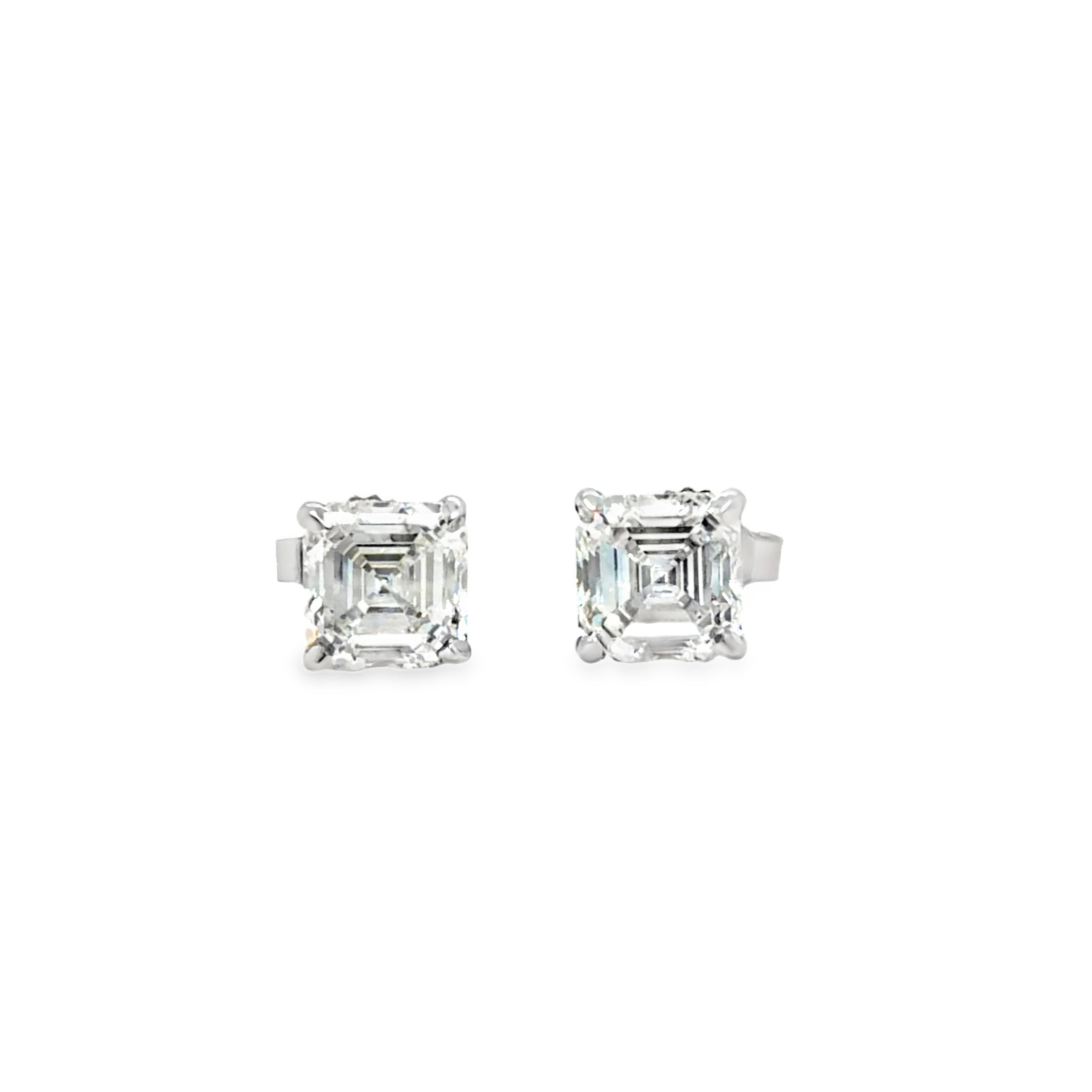 2 CTW Asscher Cut D VS1 IGI Certified Lab Grown Diamond Stud Earrings in 14k White Gold